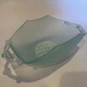 Vintage Depression Glass Green Satin Lancaster Octagon 924 Handled Nappy Bowl